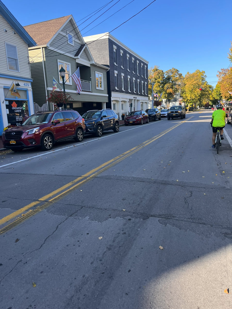 Riding through a small town