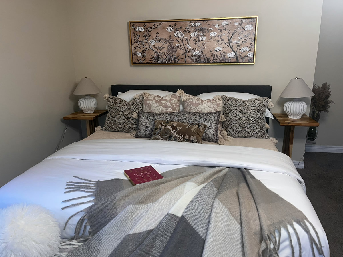 Matching bedside tables in use