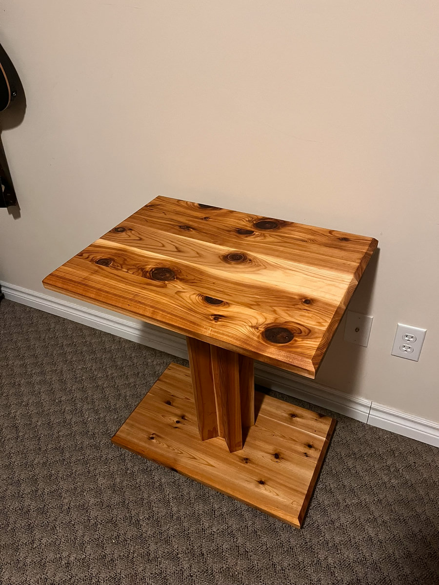 Cedar side table — top view