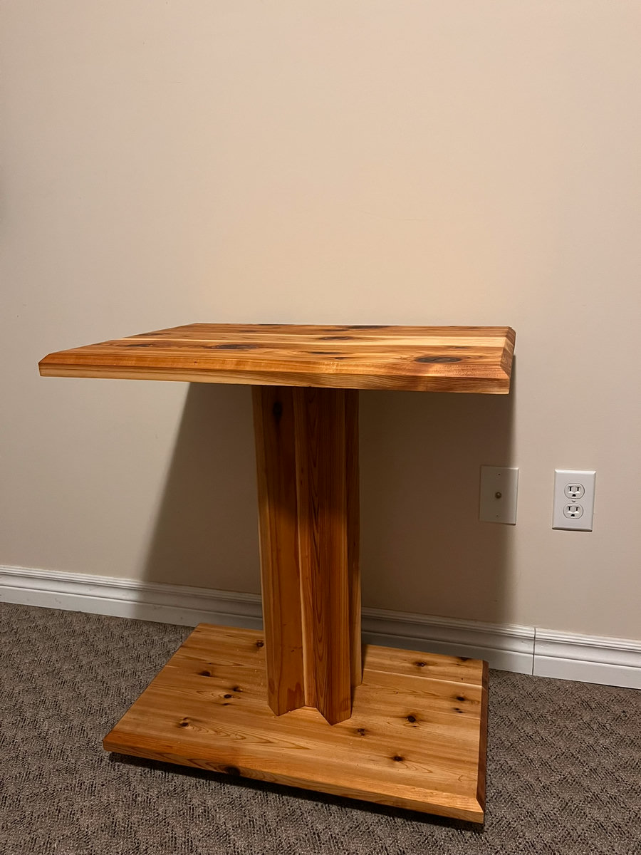 Cedar side table — front view